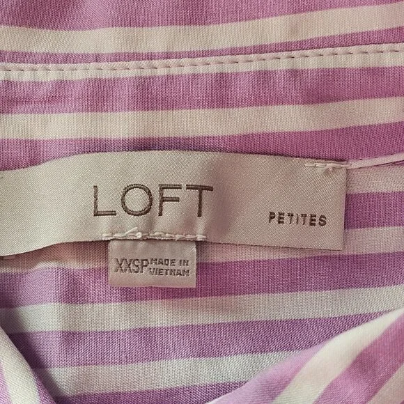 LOFT Shirt Dress Womens XXSP Petite Pink White Striped Button Front Short Sleeve - Picture 4 of 8